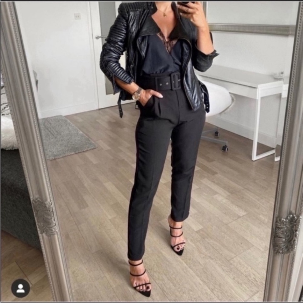 Zara Black High-Waist Belted Trousers